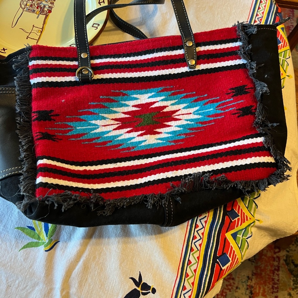 Myra Bag Red and Black Southwestern Tote